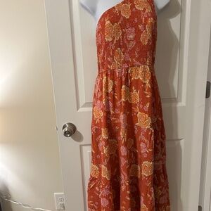 Like New Red Floral One-Shoulder Dress